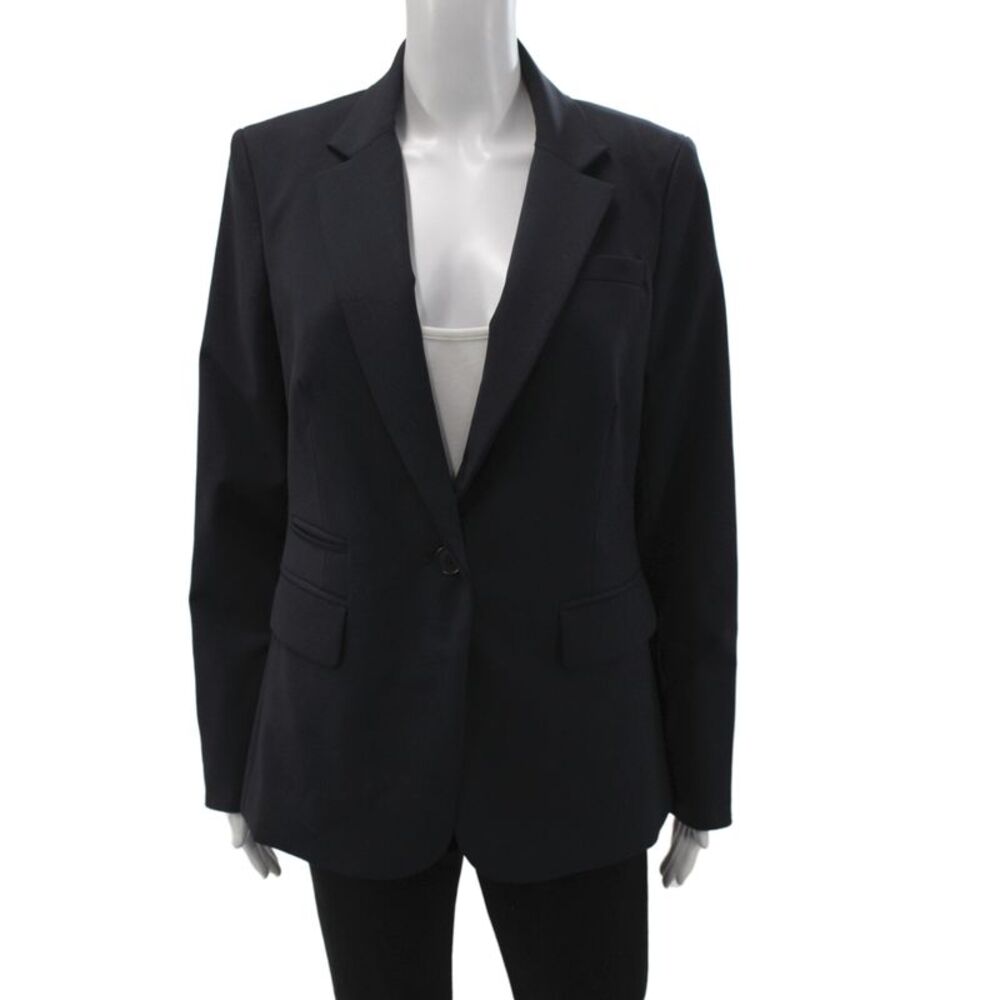 Veronica Beard Womens Virgin Wool Navy Button Collared Blazer Size 4